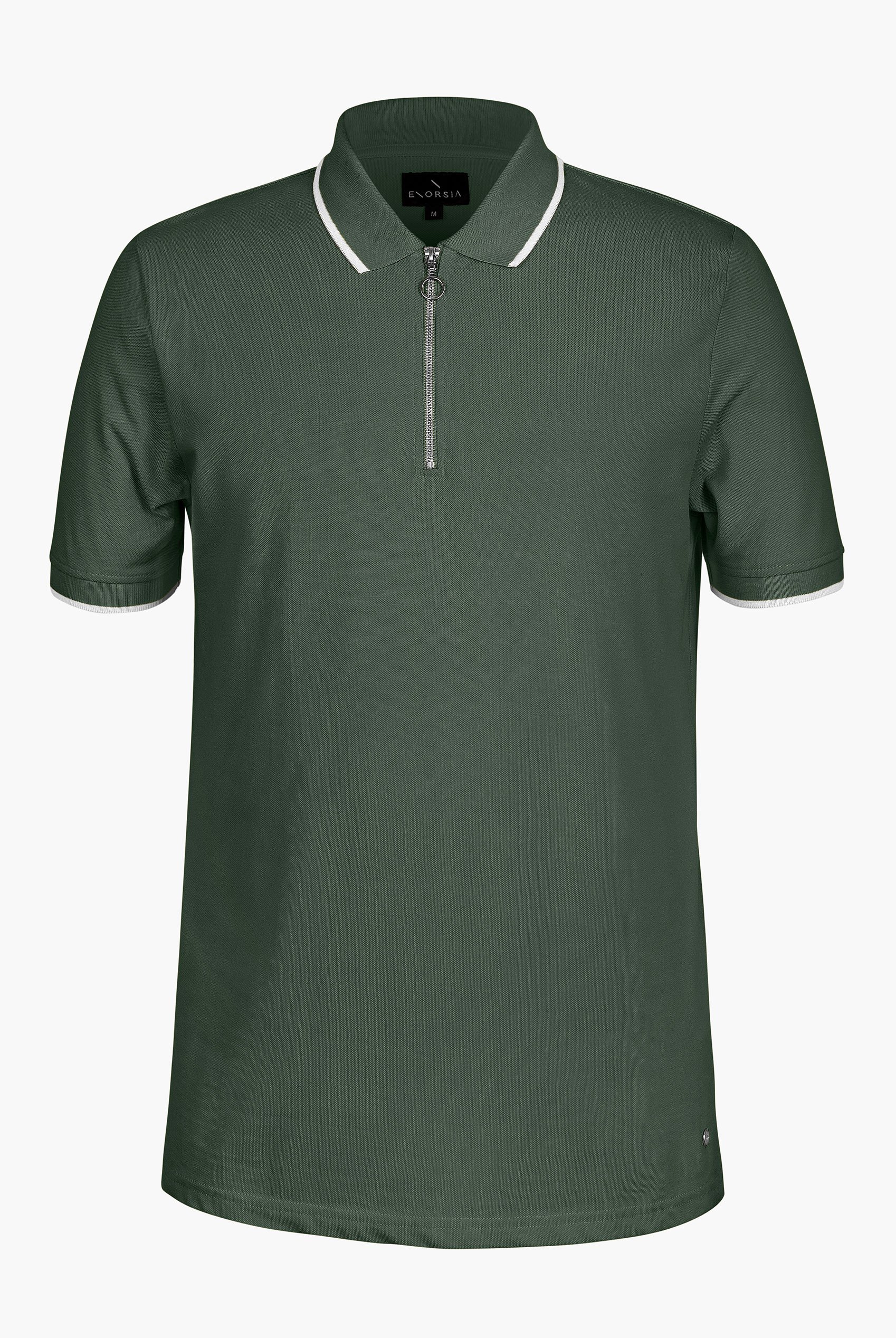 Tipped Collar Short Sleeves Zip Polo Shirt