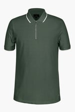 Tipped Collar Short Sleeves Zip Polo Shirt