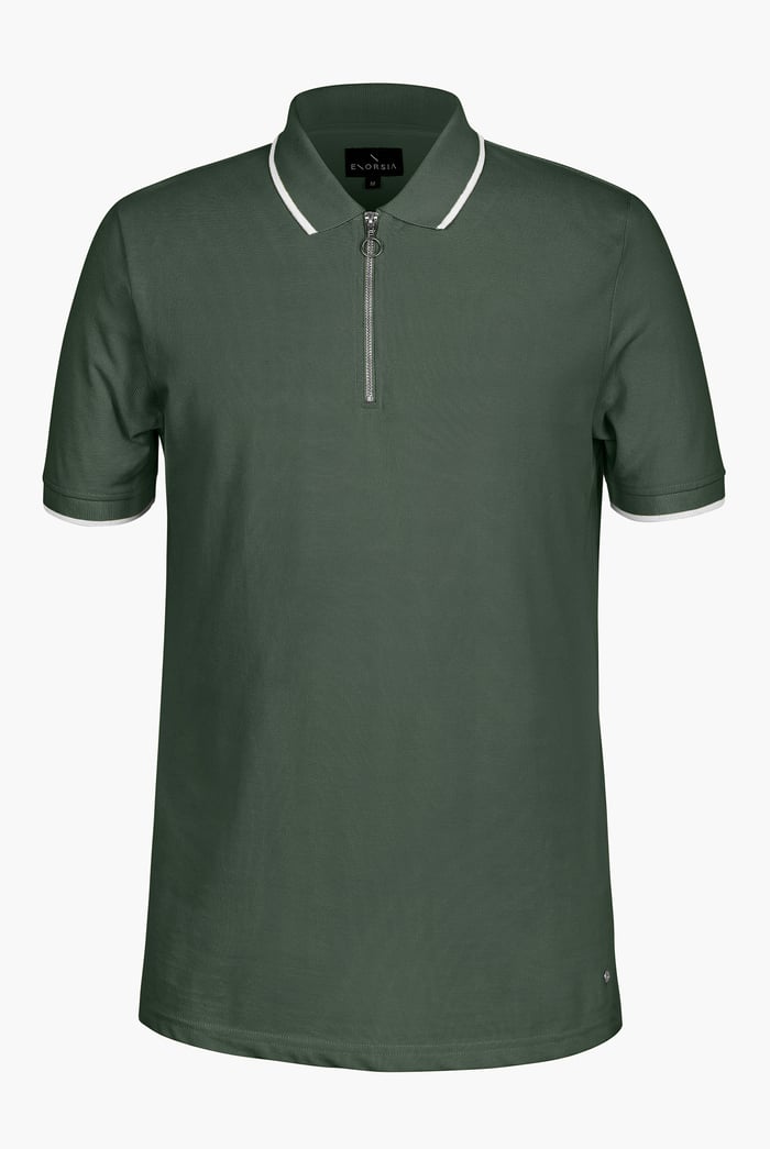 Tipped Collar Short Sleeves Zip Polo Shirt
