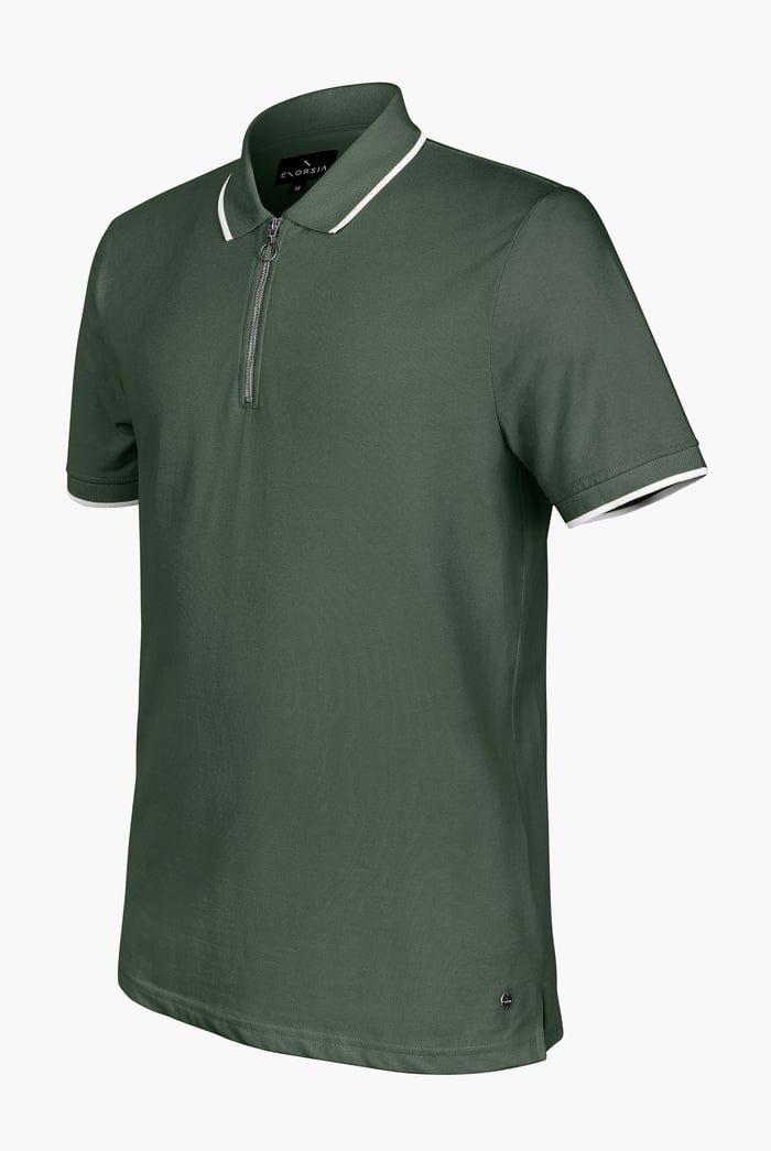 Tipped Collar Short Sleeves Zip Polo Shirt