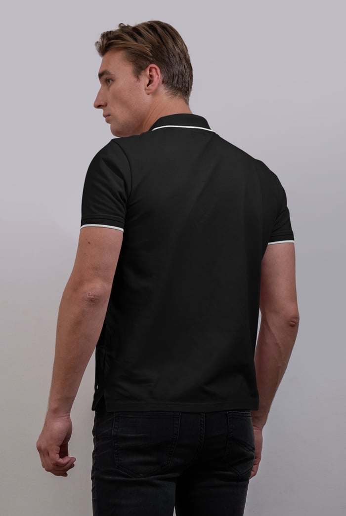 Tipped Collar Short Sleeves Zip Polo Shirt