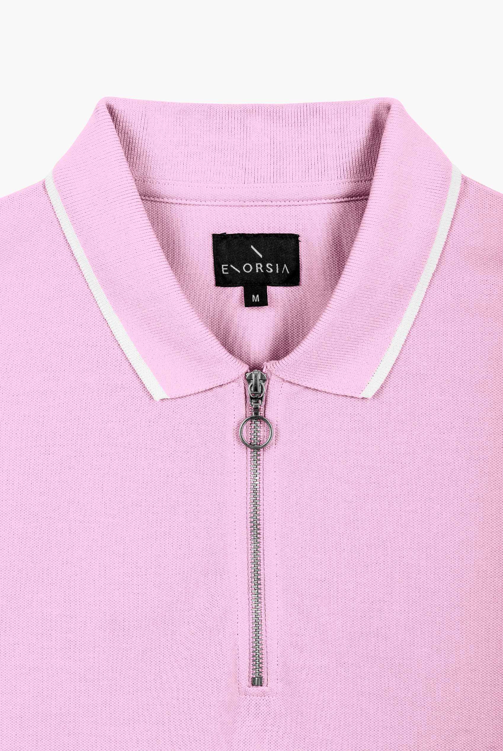 Tipped Collar Short Sleeves Zip Polo Shirt