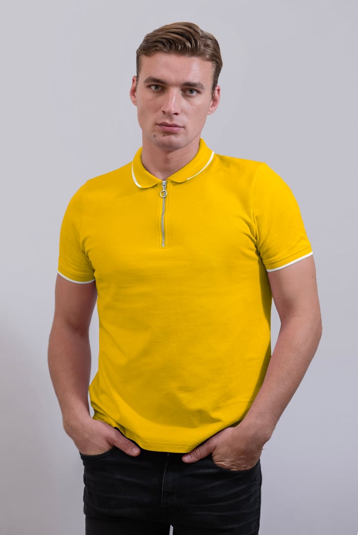Tipped Collar Short Sleeves Zip Polo Shirt