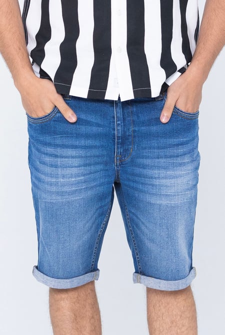 Mid Blue Skinny Fit Turned Denim Shorts