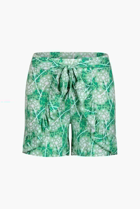Womens Green Ruffle Tie-Front Dandelion Printed Shorts