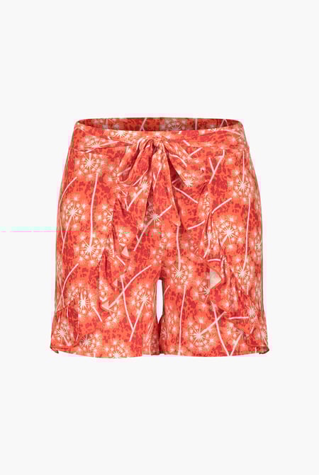 Womens Orange Ruffle Tie-Front Dandelion Printed Shorts