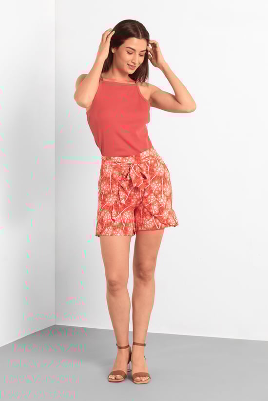 Womens Ruffle Tie-Front Dandelion Printed Shorts