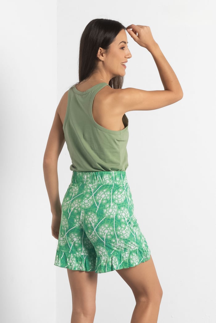 Womens Ruffle Tie-Front Dandelion Printed Shorts