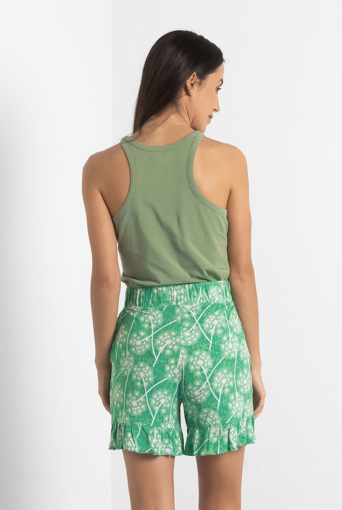 Womens Ruffle Tie-Front Dandelion Printed Shorts