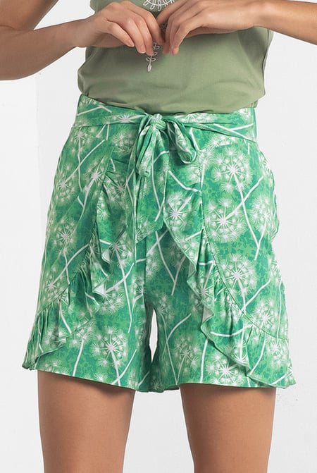 Womens Orange Ruffle Tie-Front Dandelion Printed Shorts