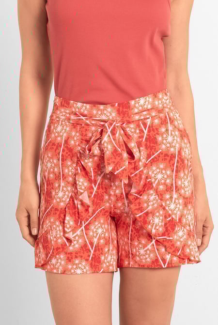 Womens Orange Ruffle Tie-Front Dandelion Printed Shorts