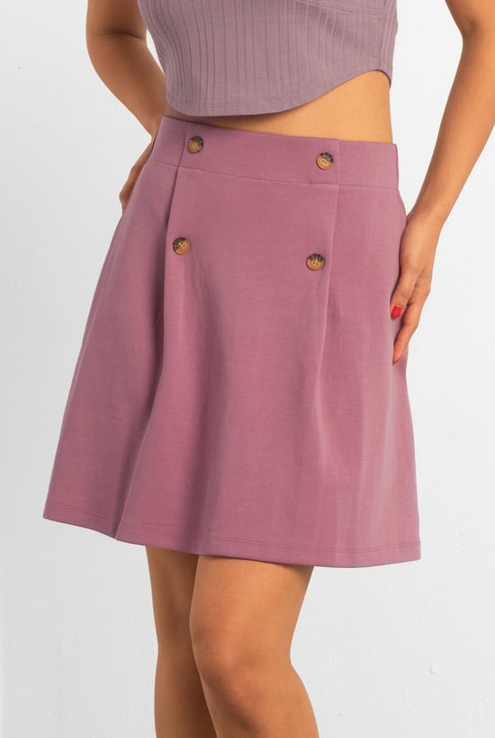 Button-Trimmed Pleated Mini Skirt