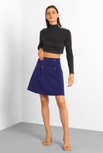 Button-Trimmed Pleated Mini Skirt