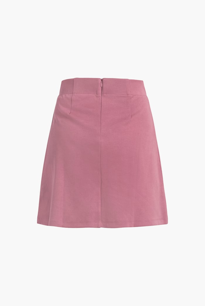 Button-Trimmed Pleated Mini Skirt