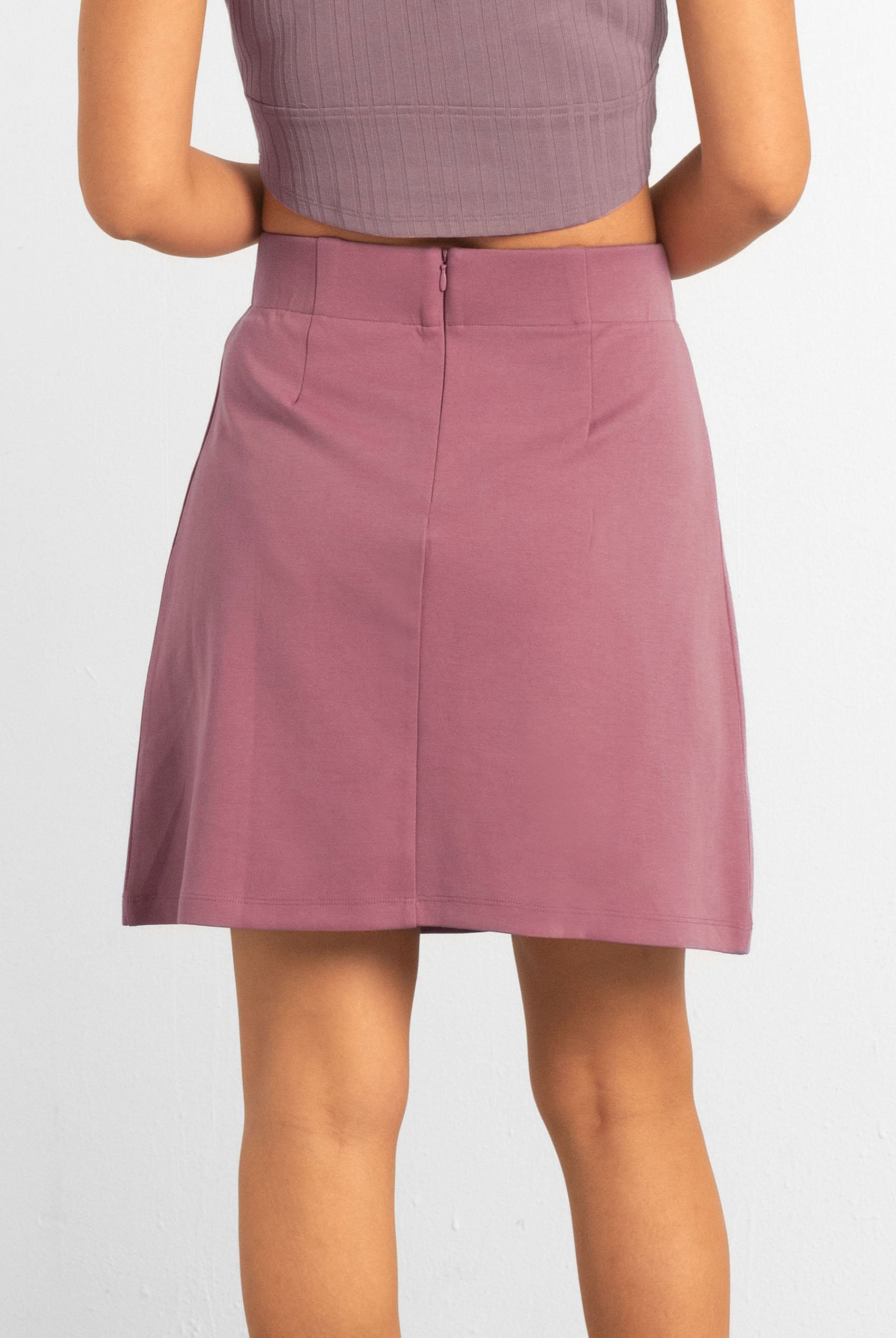 Button-Trimmed Pleated Mini Skirt