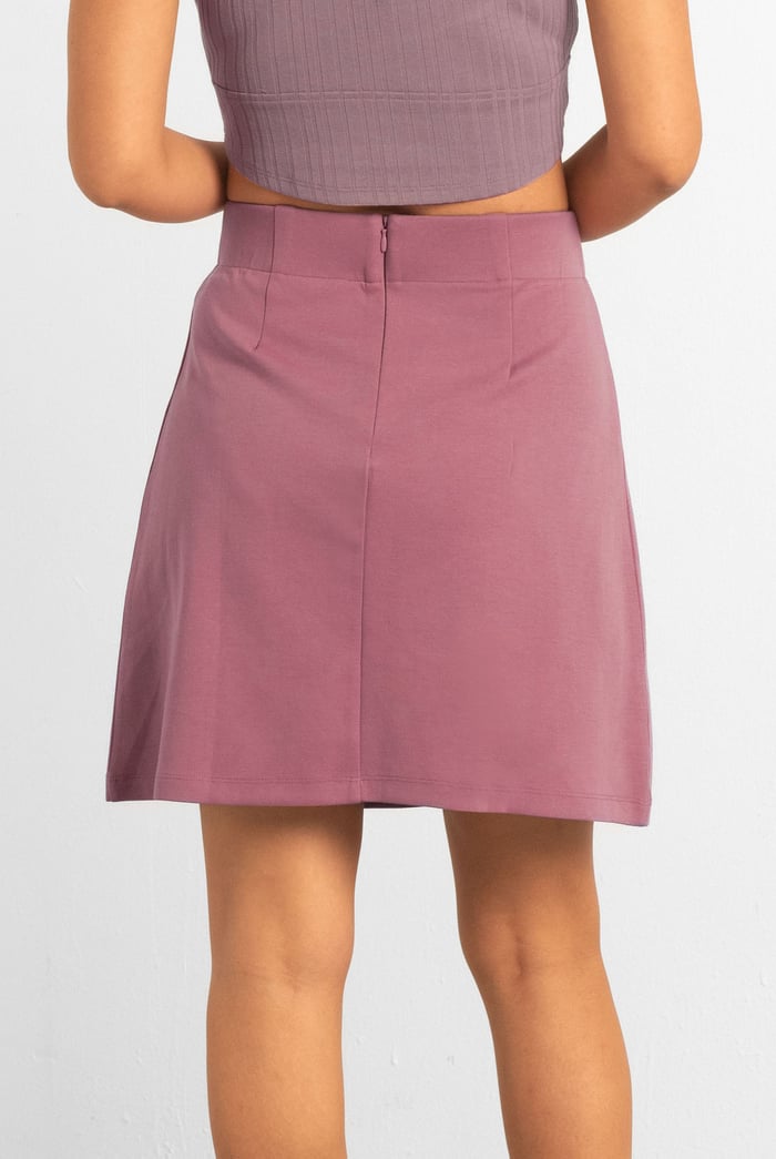 Button-Trimmed Pleated Mini Skirt