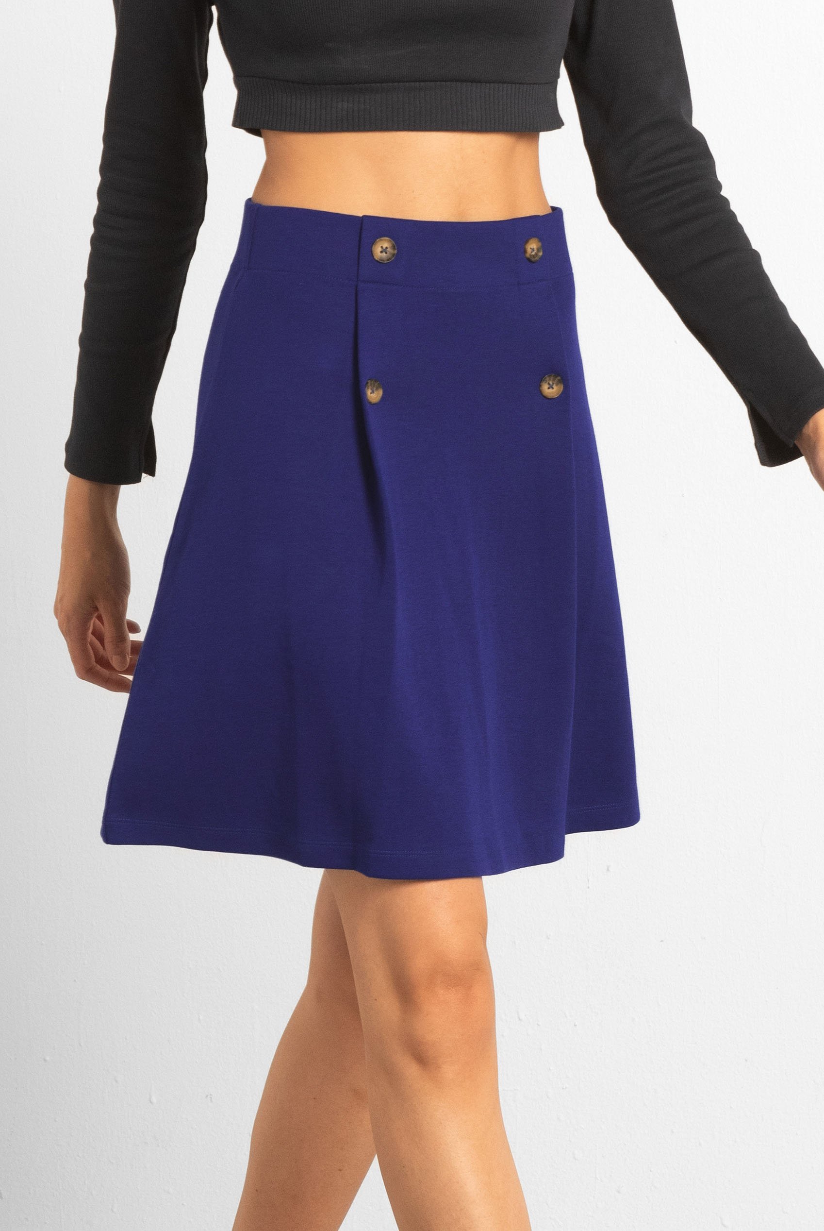 Button-Trimmed Pleated Mini Skirt