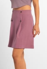 Button-Trimmed Pleated Mini Skirt