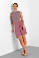 Button-Trimmed Pleated Mini Skirt