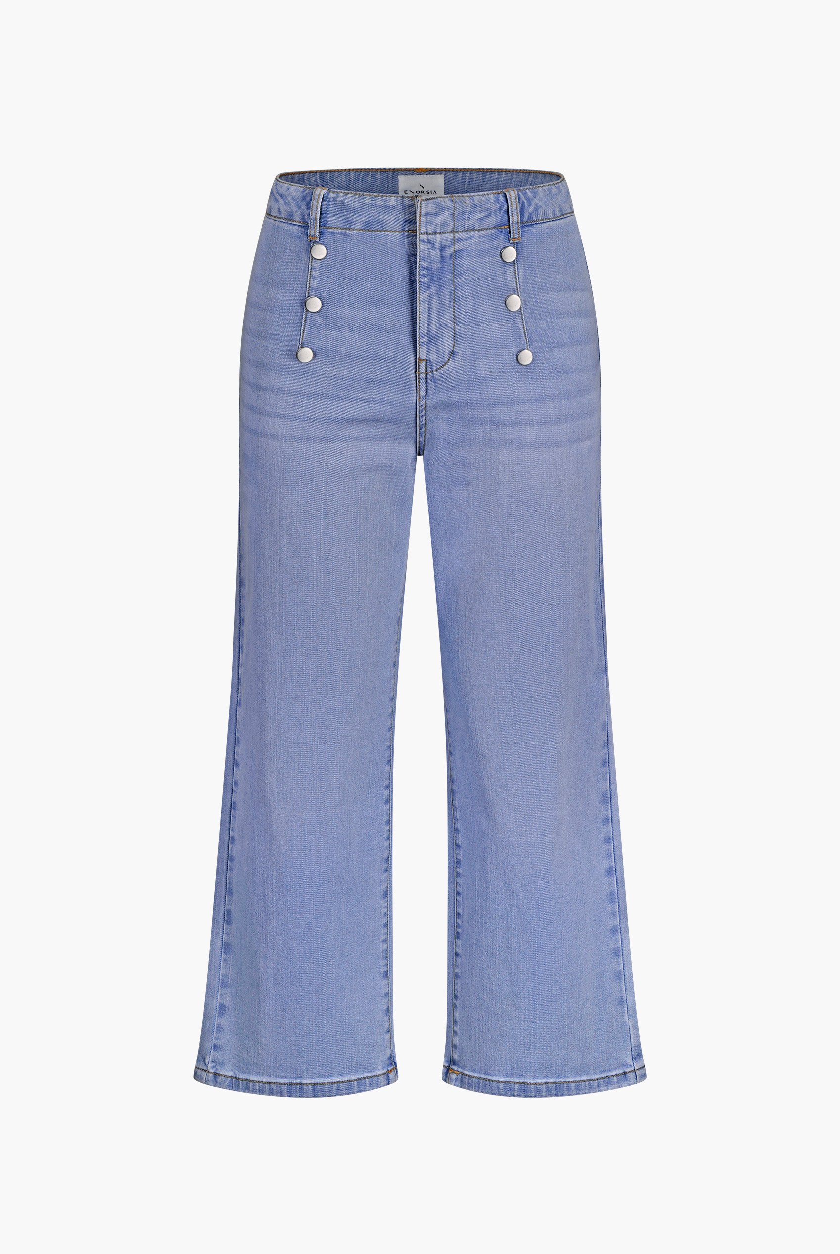 Decorative Button Cropped Wide Leg Jeans