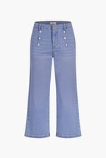 Decorative Button Cropped Wide Leg Jeans
