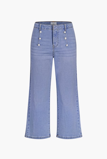 Sky Decorative Button Cropped Wide Leg Jeans