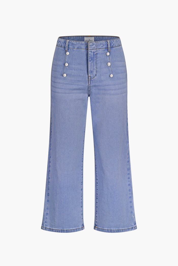 Decorative Button Cropped Wide Leg Jeans