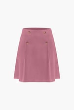 Button-Trimmed Pleated Mini Skirt