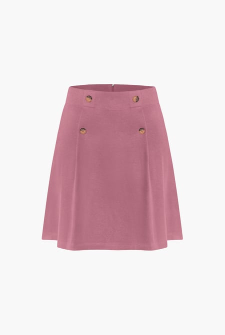 Pink Button-Trimmed Pleated Mini Skirt