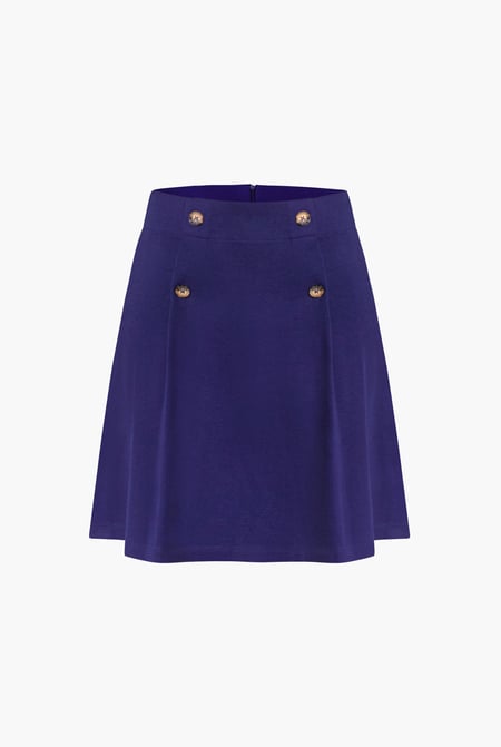 Navy Button-Trimmed Pleated Mini Skirt