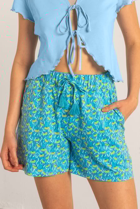 Womens Blue Floral Printed Shorts