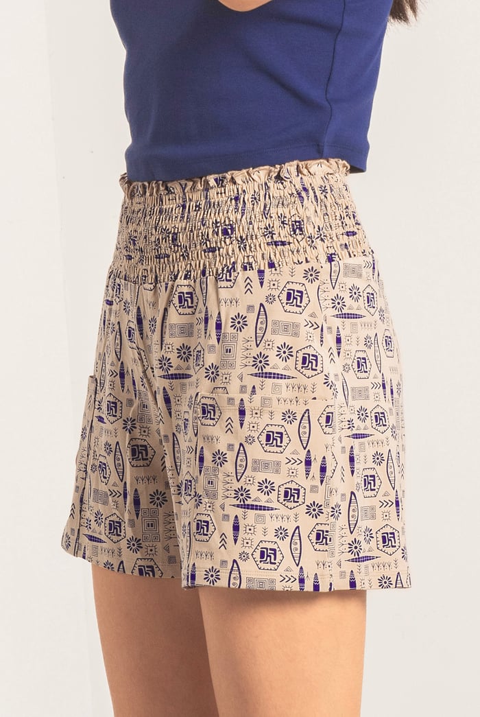 Smocked High-Waisted Printed Shorts