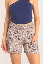 Smocked High-Waisted Printed Shorts