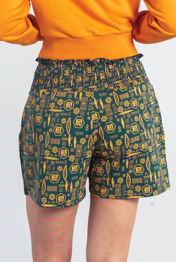 Smocked High-Waisted Printed Shorts