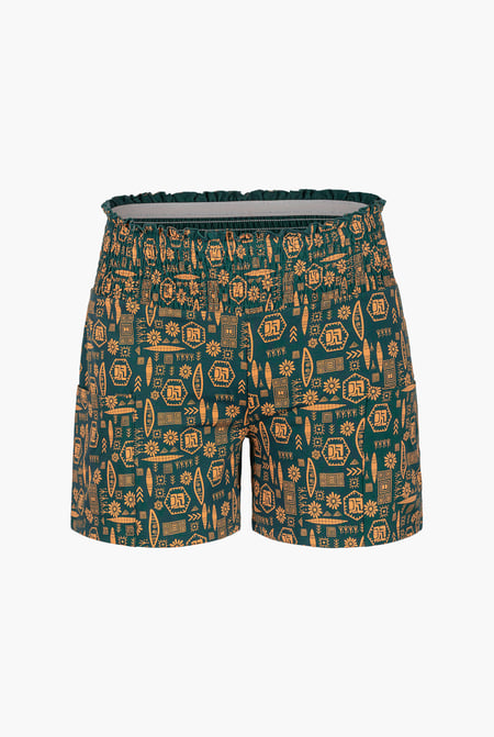 Green Smocked High-Waisted Printed Shorts