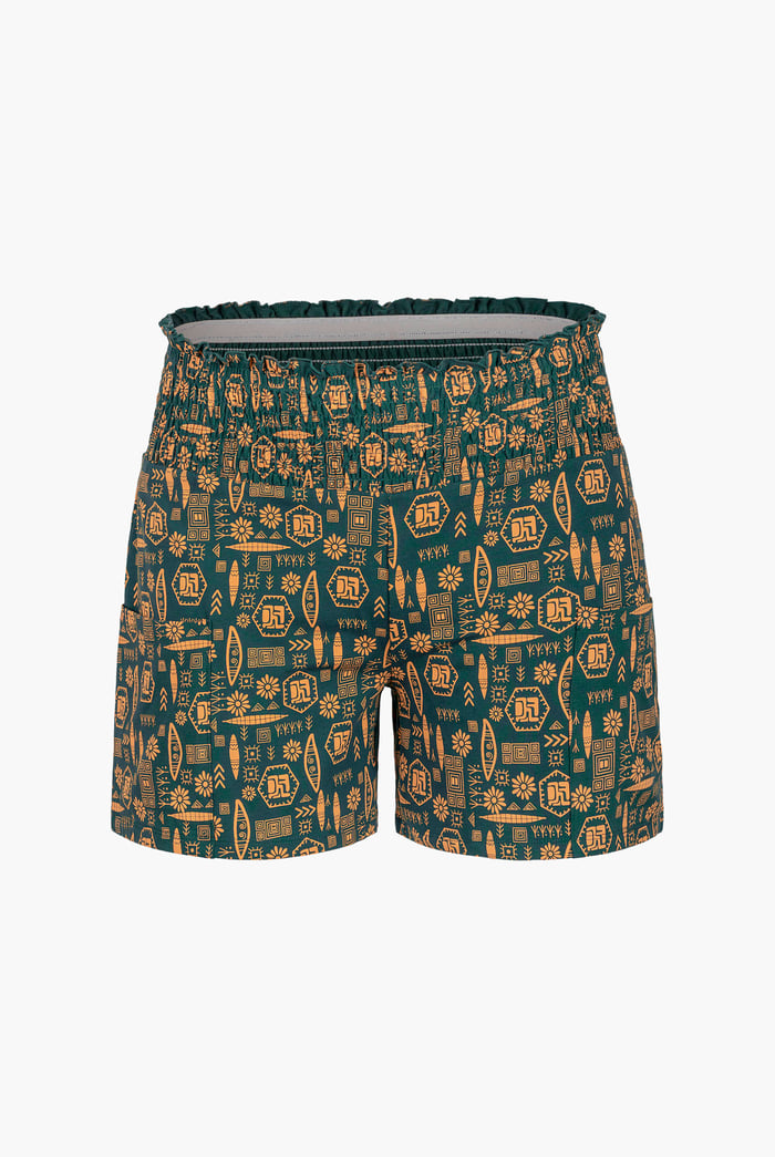 Smocked High-Waisted Printed Shorts