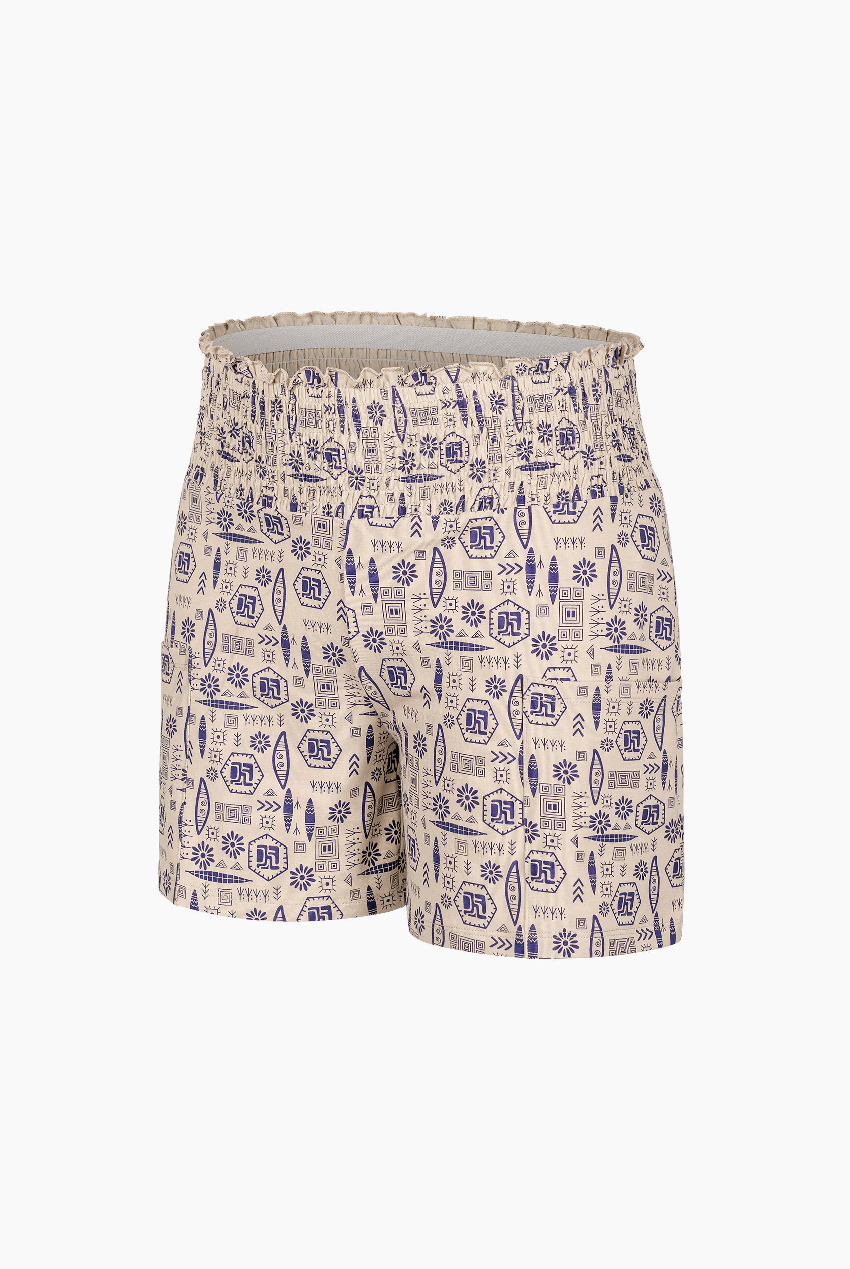 Smocked High-Waisted Printed Shorts