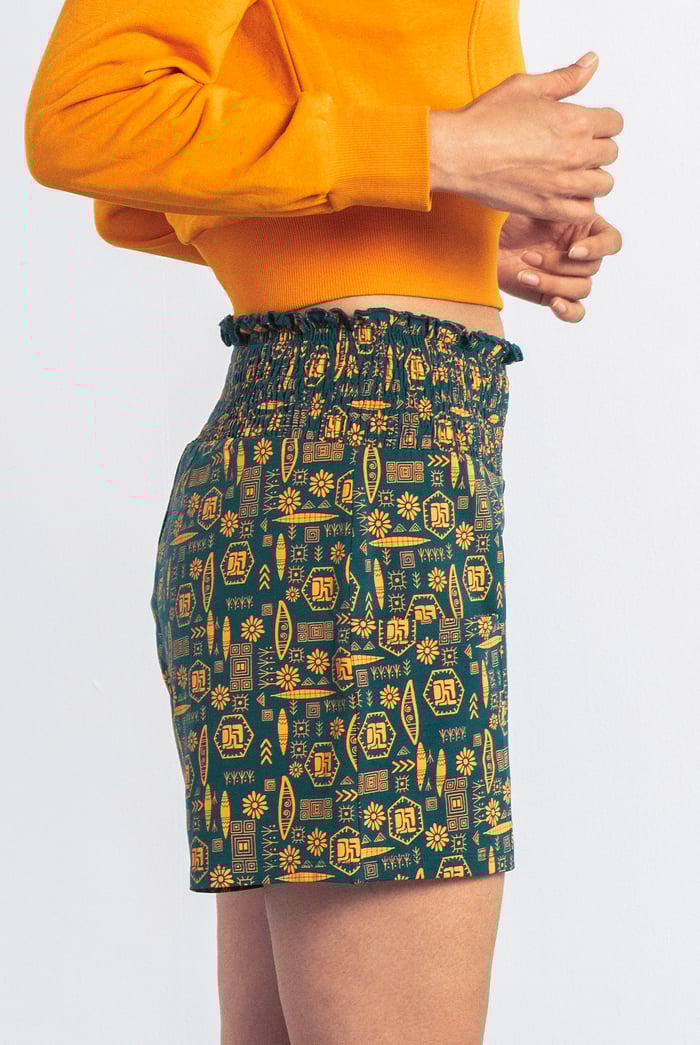 Smocked High-Waisted Printed Shorts