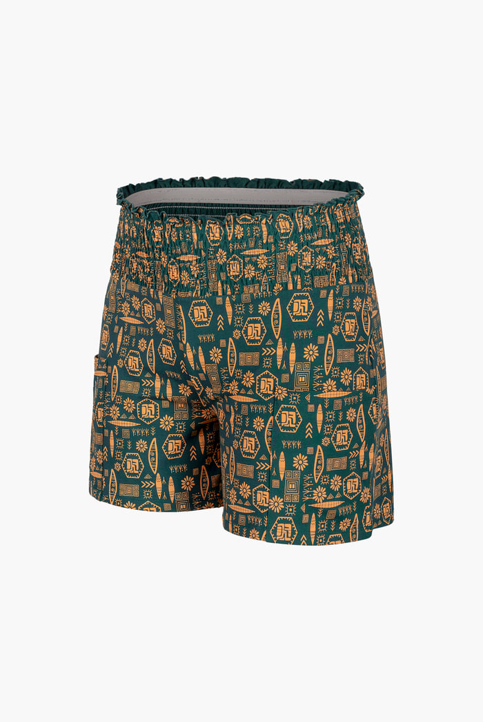 Smocked High-Waisted Printed Shorts