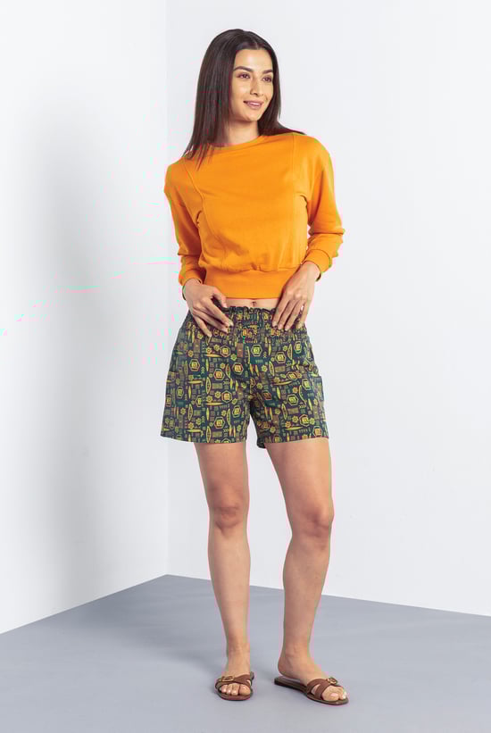 Smocked High-Waisted Printed Shorts