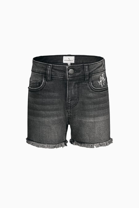 Girls Black Frayed Hem Embroidered Shorts(2/3yrs-8/9yrs)