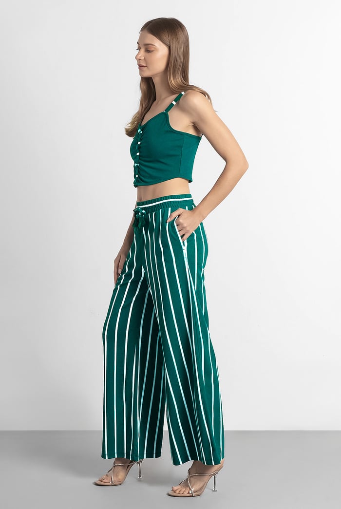 Striped Flare pant with Strappy Top Set