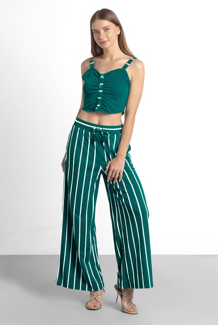 Green Striped Flare pant with Strappy Top Set