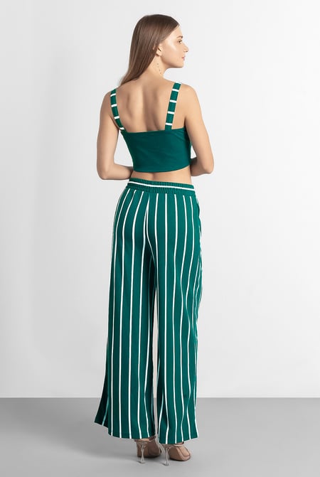 Green Striped Flare pant with Strappy Top Set