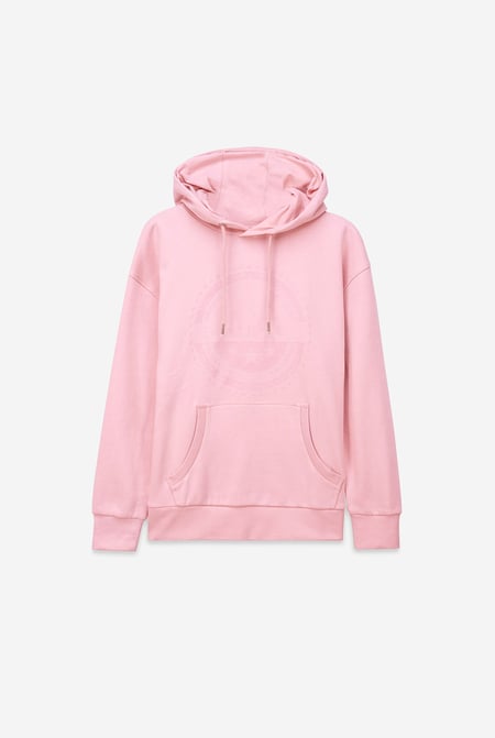 Women Pink Drop Shoulder Printed Hoodie