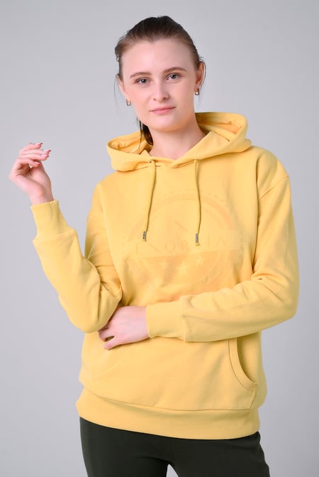 Women Cream Drop Shoulder Printed Hoodie