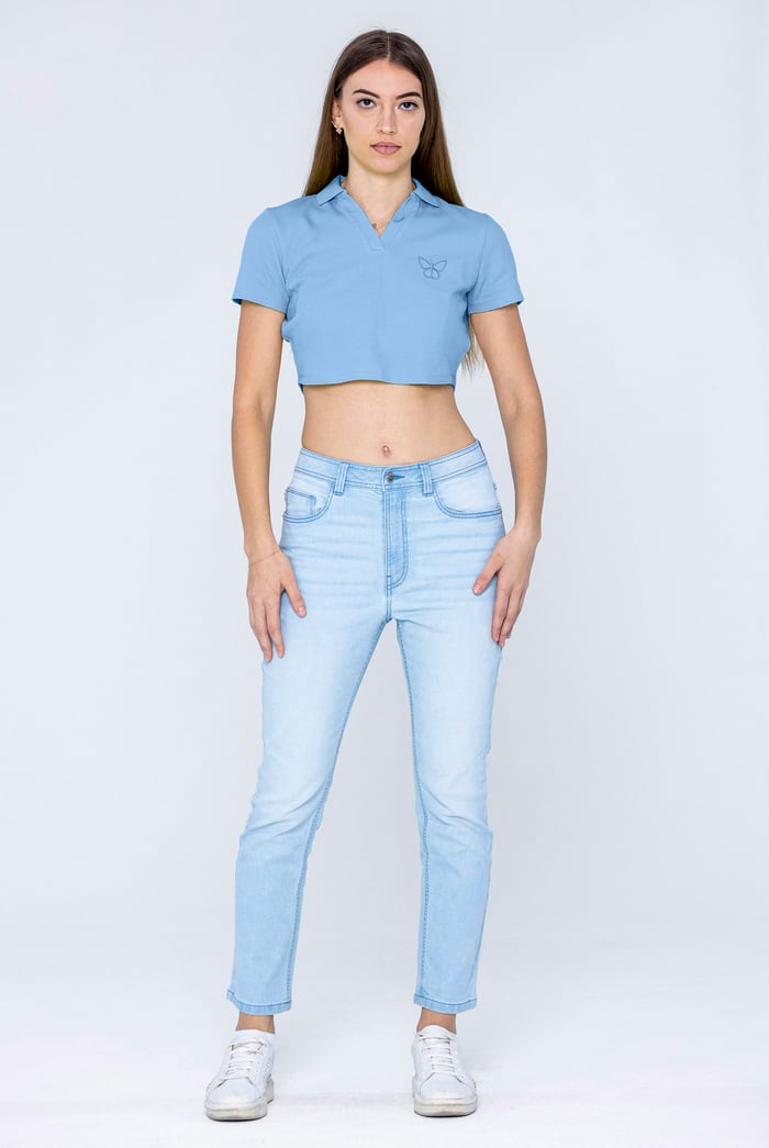 Waffle V-Neck Cropped Polo