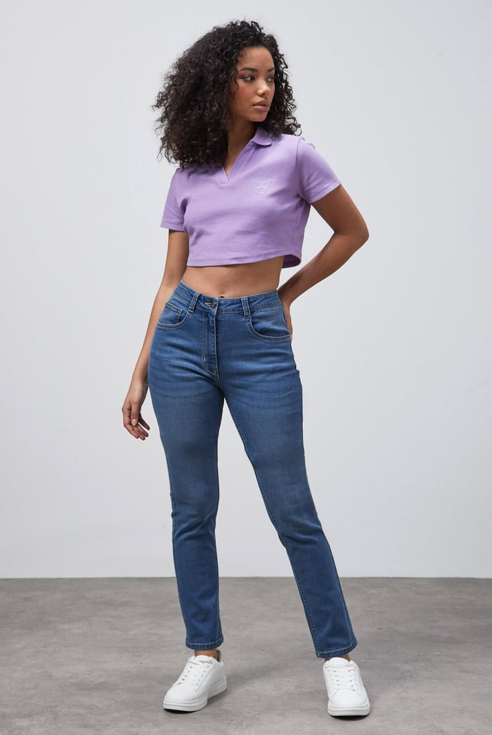 Waffle V-Neck Cropped Polo