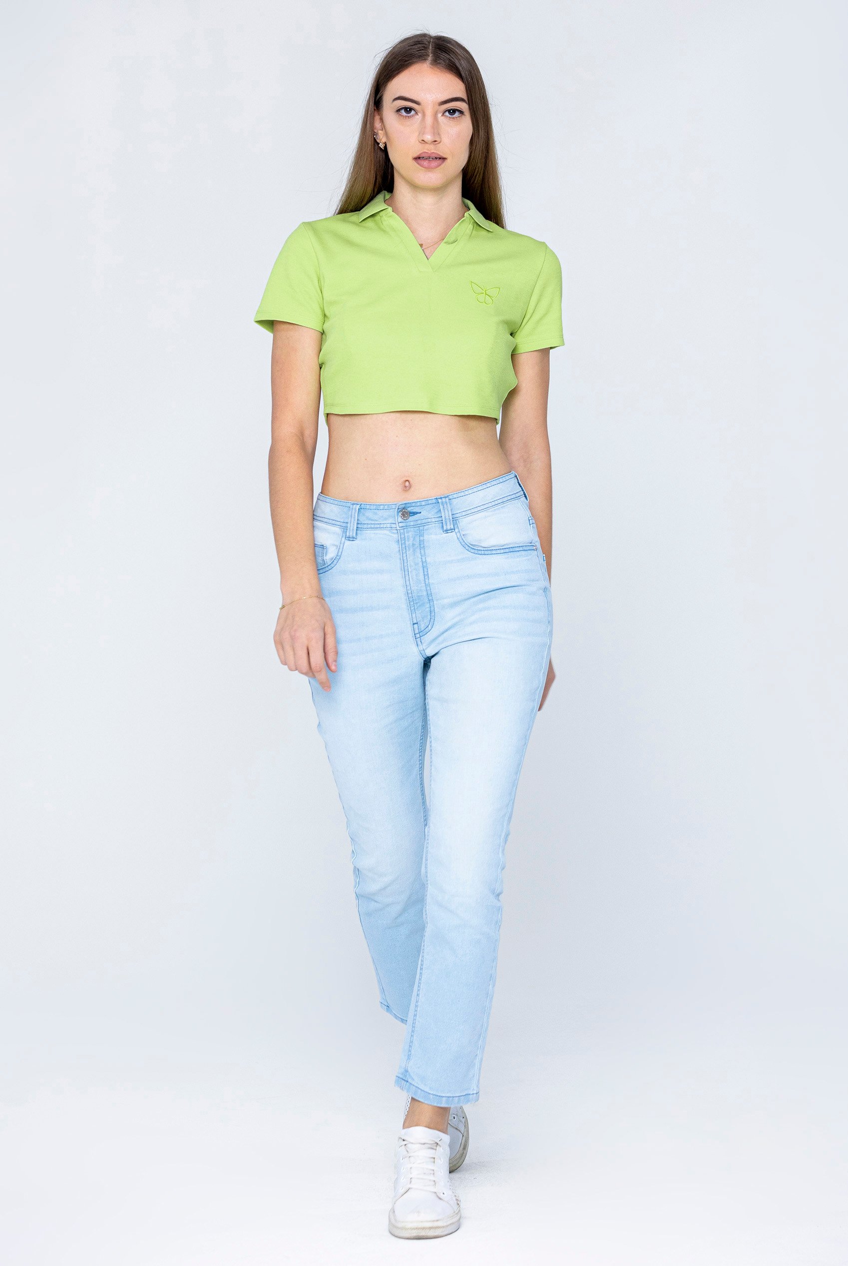 Waffle V-Neck Cropped Polo