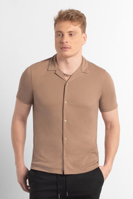Mens Pink Revere Collar Short Sleeve Jersey Shirt